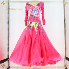 社交ダンス衣装】ブラウン ワンピース ドレス 茶色 フロート レース