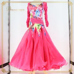社交ダンス 衣装 スタンダードドレス スタンダード ドレス ワンピース ピンク 花柄 ベロア 伸縮 デモ 競技 ダンス パーティ GRANT 発表会 ピンク系 デザイン おしゃれ 可愛い フォーマル ダンスウェア ステージ衣装 発表会用 舞台衣装のサムネイル