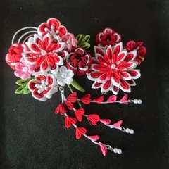 つまみ細工&水引細工の髪飾りセット/赤系/成人式/結婚式/七五三