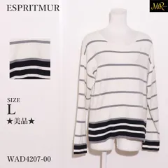 ★美品★ ESPRITMUR エスプリミュール トップス カットソー　長袖　ニット　ボーダー柄　シンプル　カジュアル 　ホワイト　ブラック　 【WAD4207-00】 送料無料　古着　レディース