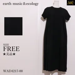 ★美品★ earth music＆ecology アースミュージックアンドエコロジー ワンピース ロング丈　半袖　シャツ　シンプル　無地　きれいめ　ポケット付き　綿混 　ブラック　 【WAD4217-00】 送料無料　古着　レディース