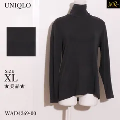 ★美品★ UNIQLO ユニクロ トップス カットソー　長袖　タートルネック　シンプル　綿混　ゆったり　大きいサイズ 　グレー　 【WAD4269-00】 送料無料　古着　レディース