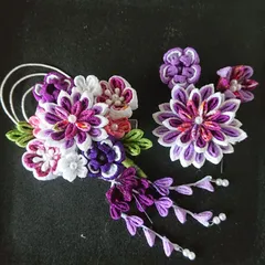 つまみ細工&水引細工の髪飾りセット/紫系/赤紫系メイン/成人式/結婚式