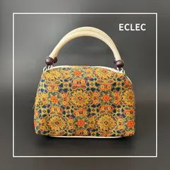 紅型風生地×ベージュサテン　和装バック　ハンドバッグ