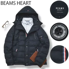 ビームス ハート フード付き ダウン ジャケット L ヘリンボーン ユニセックス