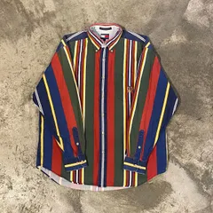 90s TOMMY HILFIGER L/S STRIPE SHIRT トミーフィルガー 長袖 ストライプ シャツ メンズ Lサイズ 古着 ヴィンテージ ストリート HIPHOP