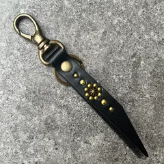 栃木レザー キーホルダー　ストラップ スタッズ　日本製　本革　ブラック　新品　未使用　送料無料　全長約15cm