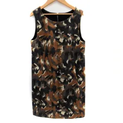 コムサデモード COMME CA DU MODE ワンピース ひざ丈 ノースリーブ ラウンドネック 総柄 ウール 9 マルチカラー ブラウン 茶 黒 ブラック /SM11