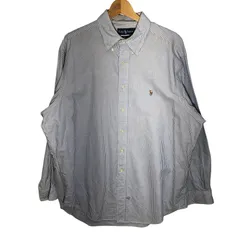 Ralph Lauren ラルフローレン ストライプシャツ 長袖 シャツ ボタンダウン ワンポイントポニー刺繡 オーバーサイズ ビッグシルエット MAURITIUS製 17-35サイズ ブルー ホワイト