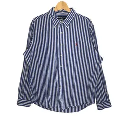Ralph Lauren ラルフローレン CUSTOM FIT ストライプシャツ 長袖 シャツ ボタンダウン ワンポイントポニー刺繡 オーバーサイズ ビッグシルエット SRILANKA製 XLサイズ ブルー ホワイト