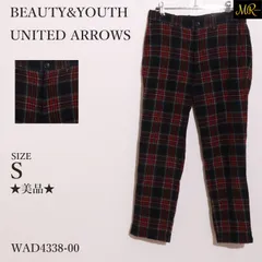 ★美品★ BEAUTY&YOUTH UNITED ARROWS ビューティアンドユースユナイテッドアローズ パンツ テーパード　チェック柄　おしゃれ　前ボタン　毛混 　レッド　ブラック　 【WAD4338-00】 送料無料　古着　レディース
