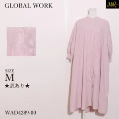 ★訳あり★ GLOBAL WORK グローバルワーク ワンピース ミディ丈　七分袖　ストライプ柄　前開きボタン　麻混 　ピンク　ホワイト　 【WAD4289-00】 送料無料　古着　レディース