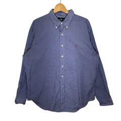 Ralph Lauren ラルフローレン ギンガムチェック Classic Fit 長袖 シャツ ボタンダウン ワンポイントポニー刺繡 CHINA製 XLサイズ ブルー ホワイト