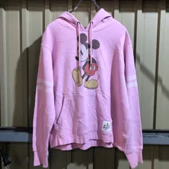 936 Disney パーカー ピンク M ディズニー スウェット ミッキーマウス プリントロゴ 裏起毛 古着卸 アメリカ仕入