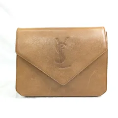 良品 YSL イブ・サンローラン クラッチバッグ 2way ショルダー ヴィンテージ ロゴステッチ キャメル系