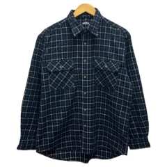 ユニクロ UNIQLO フランネルシャツ 長袖 チェック アクリル オールド 7340103 M  モスグリーン カーキ 白 ホワイト