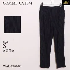 ★美品★ COMME CA ISM コムサイズム パンツ ストレート　ストライプ柄　ウエストゴム　ポケット付き　麻混 　ネイビー　ホワイト　 【WAD4390-00】 送料無料　古着　レディース