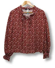◇【極美品】【クリーニング保管】 W Closet ダブルクローゼット 長袖シャツ ブラウス 小花柄 総柄  リボン 茶系  フリーサイズ 秋春用 Wcloset■管理番号L29546SSS26-251124-10（198）