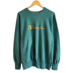 90's USA製 Champion チャンピオン ロゴ刺繍 トレーナー スウェット 裏起毛 エメラルドグリーン Lサイズ No.G840