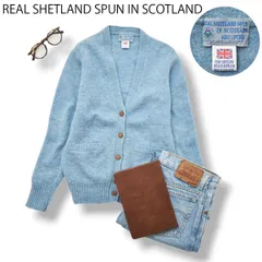 スコットランド製 REAL SHETLAND ニット カーディガン 9 水色♪