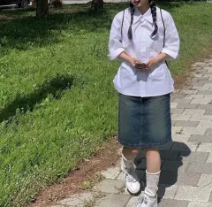 (新品)デニム ミディ スカート