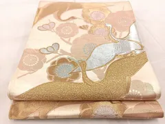 平和屋着物◎六通柄　京袋帯　飛鶴枝梅文　金銀糸　正絹　逸品　BAAV6738yc