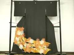 平和屋着物■豪華黒留袖　駒刺繍　松葉文　金彩　正絹　逸品　DAAY6705qp