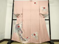 平和屋着物□極上 訪問着 駒刺繍 舞扇橘文 鳥の子色地 本金箔 逸品 未