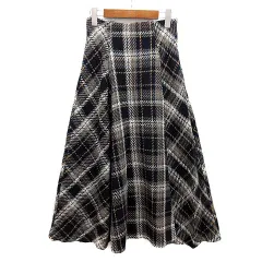 未使用品 グレイル GRL ツイード チェック フレア ロング スカート ウエストゴム ネイビー 紺 L tu1431