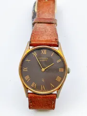 CITIZEN/シチズン　QR/クォーツ　メンズ腕時計　ゴールド/ブラック/革ベルト　4-851617K　GPケース　ヴィンテージ　アンティーク　TR077