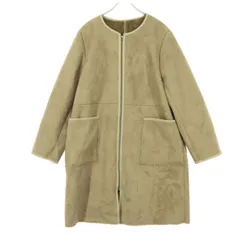 美品 BEAMS HEART ビームスハート 長袖 ノーカラー フェイク ムートンコート M ブラウン レディース 古着