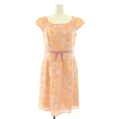 トッカ TOCCA ワンピース ひざ丈 スクエアネック 半袖 フレンチスリーブ 花柄 レース リボン 2 M ピンク /YT