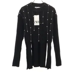 未使用 ZARA ザラ 長袖 フリンジパール セーター L ブラック ニット レディース 古着