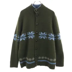 美品 Eddie Bauer エディーバウアー ノルディック柄 長袖 ニットカーディガン XL カーキ アウトドア メンズ 古着