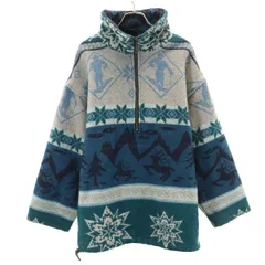 L.L.Bean エルエルビーン 80s 90s オールド ノルディック柄 ハーフジップ フリースジャケット ブルー系 プルオーバー アウトドア メンズ 古着