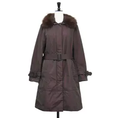 BURBERRY LONDON バーバリー ロンドン コート ブラウン サイズ:40(S) | フォックスファー 中わた ロング コート | ステンカラー ベルト付き シャドーチェック FS036-966-38 | ジャケット【レディース】【中古】