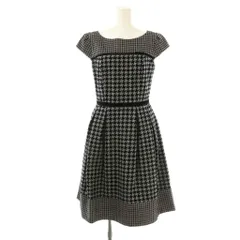 トッカ TOCCA フロッキープリント 千鳥格子グレンチェックワンピース 膝丈 半袖 0 黒 ブラック /AT ■OS