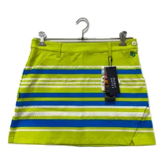 未使用品 レディース パーリーゲイツ PEARLY GATES スカート 2(L) 黄緑×青 型押しロゴ ボーダー