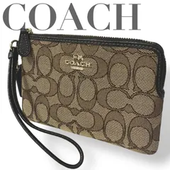 ☆★COACH コーチ★ミニポーチ　リストレット　シグネチャー　チャーム　ロゴ　小物入れ　カード収納　キャンバス　レザー　ベージュ★　♯2096