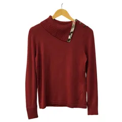 BURBERRY LONDON バーバリー ニットトップス レディース ウール セーター タートルネック チェック柄 リブ編み レッド 2サイズ FB042-923-16 中古 T1