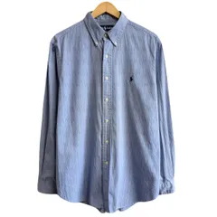 Ralph Lauren ラルフローレン CLASSIC FIT ボタンダウンシャツ コットンシャツ ストライプ 長袖シャツ ワンポイントロゴ 刺繍 白×水色×黒×青 No.H217