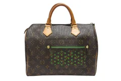 極美品 LOUIS VUITTON ルイヴィトン モノグラム ペルフォ スピーディ30 ハンドバッグ M95181 グリーン メッシュ 中古 4b006969