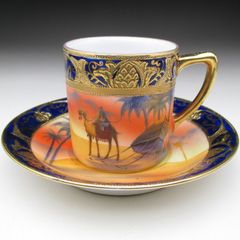 オールドノリタケ コバルト金盛り砂漠風景絵 カップ＆ソーサー (c