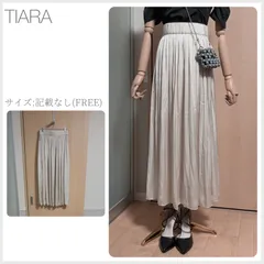美品 TIARA《定番》ヴィンテージサテンギャザースカート FREEサイズ ホワイト 薄手 春夏秋 shopHappiness (3340