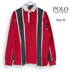 M2581/ 90s レアデザイン POLO RALPH LAUREN ポロ ラルフローレン ラグビーシャツ ラガーシャツ 長袖 シャツ M