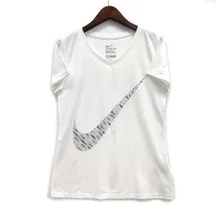 ナイキ NIKE スウッシュプリント Vネック Tシャツ 半袖 DRI-FIT ホワイト 白 L 808688-100 美品