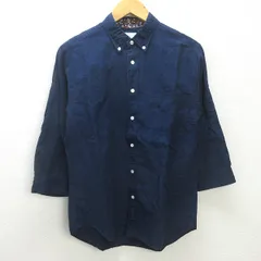 H■ユナイテッドアローズ/UNITEDARROWS B＆Y 七分袖リネンシャツ【M】紺/MENS■107【中古】