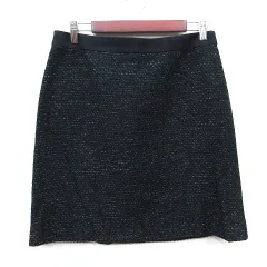 インディヴィ INDIVI 台形スカート ひざ丈 ツイード 総柄 42 黒 ブラック 水色 /YI ■MO