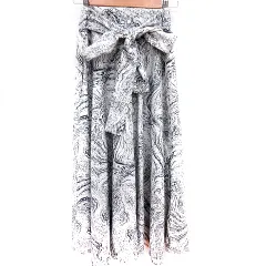 ジュノア JUNOAH スカート フレア ロング 総柄 ウエストマーク M 白 ホワイト 黒 ブラック /RT