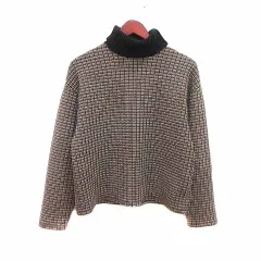 ザラ ZARA ニット カットソー タートルネック 総柄 長袖 M 茶 ブラウン 黒 ブラック /YK